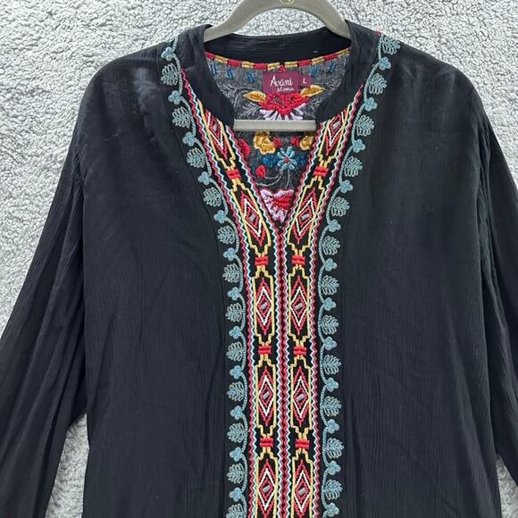 Avani Women's Large Black Long Sleeve Embroidered Tunic Flowy Boho - Picture 2 of 12